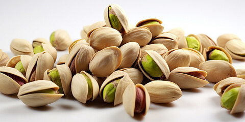Obraz na płótnie Canvas pistachio nuts close up,pistachios in a white plate isolated on a transparent background,Illustration of a group of pencils markers and a light bulb,Bunch of pistachio isolated on white background