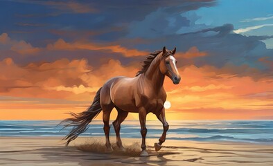 Obraz na płótnie Canvas Leonardo Diffusion XL A brown horse standing on top of a sandy