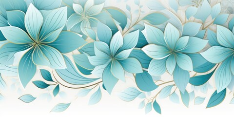 Fototapeta na wymiar Cyan pastel template of flower designs with leaves and petals