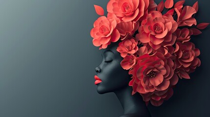 Conceptual 3d illustration, woman and flower head, abstract, acurate details, pride colors