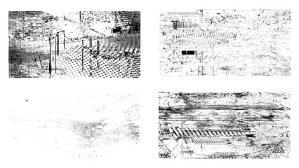 Set of 4 Grunge Distress Vector Textures - Black and White Backgrounds with Splatter, Scratch and Stain Effects