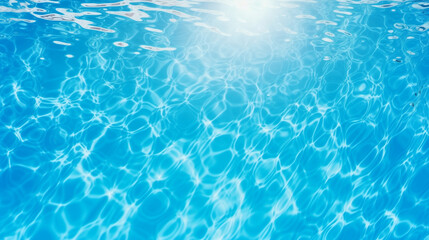 waves on the light water in the pool, Blue water surface with bright sun light reflections, water...