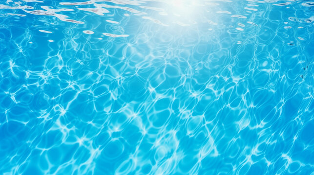 waves on the light water in the pool, Blue water surface with bright sun light reflections, water in swimming pool background top view, Ai generated image