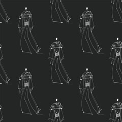 Hand Drawn Fashion Designer Illustration Seamless Pattern.Fashion Model Illustration, Stylish Sketch.Hand drawn outfit look.Fashion Designer Style. Placement Print. t