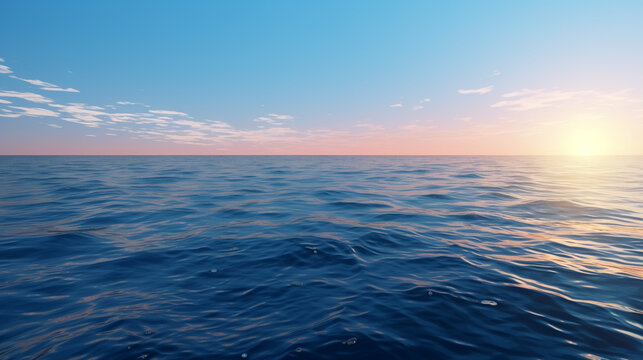 Sunset over sea, Calm sea surface. Seascape in early morning hours under clear skies, Ai generated image 