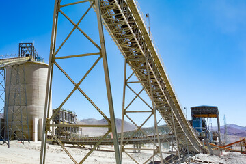 Fototapeta na wymiar Conveyor belt and processing plant at an open-pit copper mine in Chile.