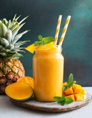 fruit smoothies, fresh tropical smoothie mango and orange; healthy lifestyle