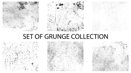 Set of Grunge Distress Vector Textures - Black and White Backgrounds with Splatter, Scratch and Stain Effects.
