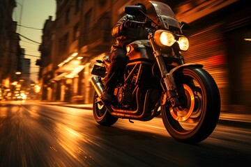 motorcycle on the road at night with motion blur effect.