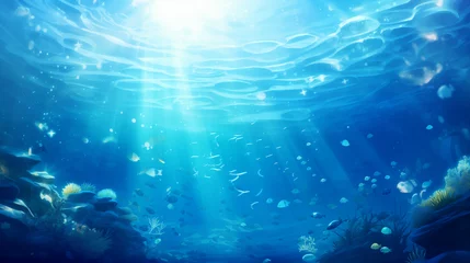 Papier Peint photo Univers underwater scene with bubbles, Underwater background deep blue sea and beautiful underwater, Ai generated image