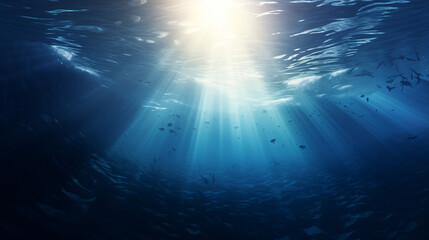 Obraz premium underwater scene with rays of light, Underwater Sea - Deep Water Abyss With Blue Sun light, Ai generated image