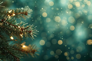 A close-up view of a Christmas tree with beautiful lights in the background. Perfect for adding a festive touch to any holiday-themed project