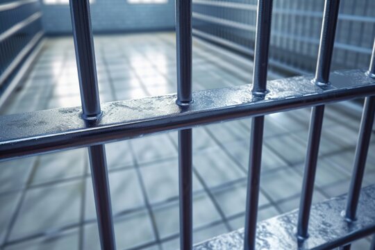A close-up view of the bars of a jail cell. Perfect for illustrating confinement and imprisonment. Ideal for legal, crime, or justice-related projects