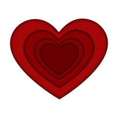Red heart in paper cut style. Isolated on white background. Vector illustration