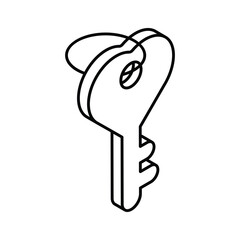 An icon of heart key in isometric design style, love key vector design