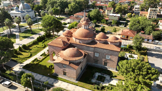 Nil&uuml;fer Hatun Imaret was built in 1388 during the Ottoman period. The building is currently used as the Iznik Museum. A photo of the museum taken with a drone. 
