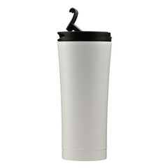 Thermo bottle isolated on transparent background with clipping path. White color thermos, png...