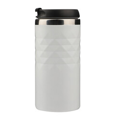Thermo bottle isolated on white background with clipping path. White color thermos, isolated background. Good design.