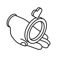 Heart ring on hand showing concept icon of wedding proposal in trendy style