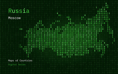 Russia GreenMap Shown in Binary Code Pattern. Matrix numbers, zero, one. World Countries Vector Maps. Digital Series	