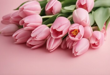 Beautiful composition spring flowers Bouquet of pink tulips flowers on pastel pink background Valentine's Day