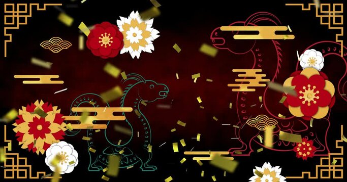 Animation of dragons and chinese pattern