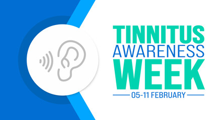 February is Tinnitus Awareness Week background template. Holiday concept. background, banner, placard, card, and poster design template with text inscription and standard color. vector illustration. - obrazy, fototapety, plakaty