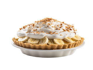 a pie with bananas and whipped cream - obrazy, fototapety, plakaty