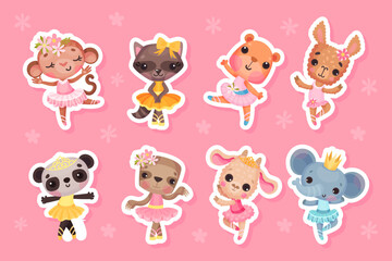 Animal Ballerina Character with Pretty Snout Vector Set