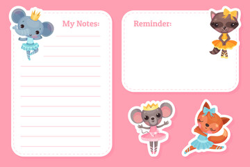 Empty Note Card with Animal Ballerina Character with Pretty Snout Vector Template