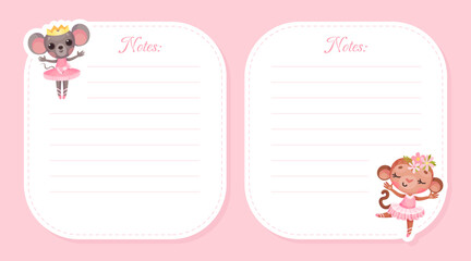 Empty Note Card with Animal Ballerina Character with Pretty Snout Vector Template