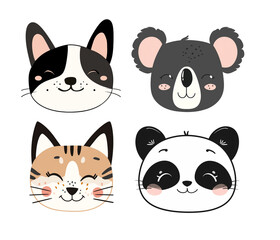 Cute kawaii animals for children, isolated on transparent background