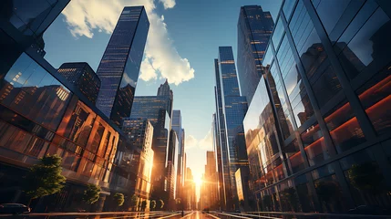 Foto op Aluminium Low angle view of skyscrapers, hyperrealistic © DesignBee