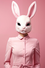 Woman dressed in bunny mask standing in the studio