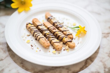chocolate dipped biscotti on white plate