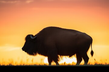 bison silhouette against a prairie sunset