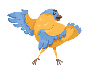 Cute Bird with Feathers Singing Song Vector Illustration