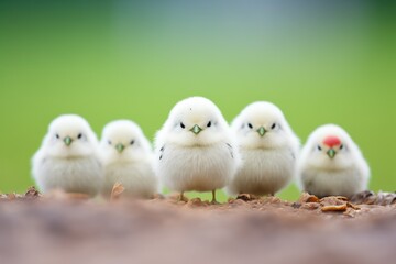 Naklejka premium white budgerigar standing out in a group of greens