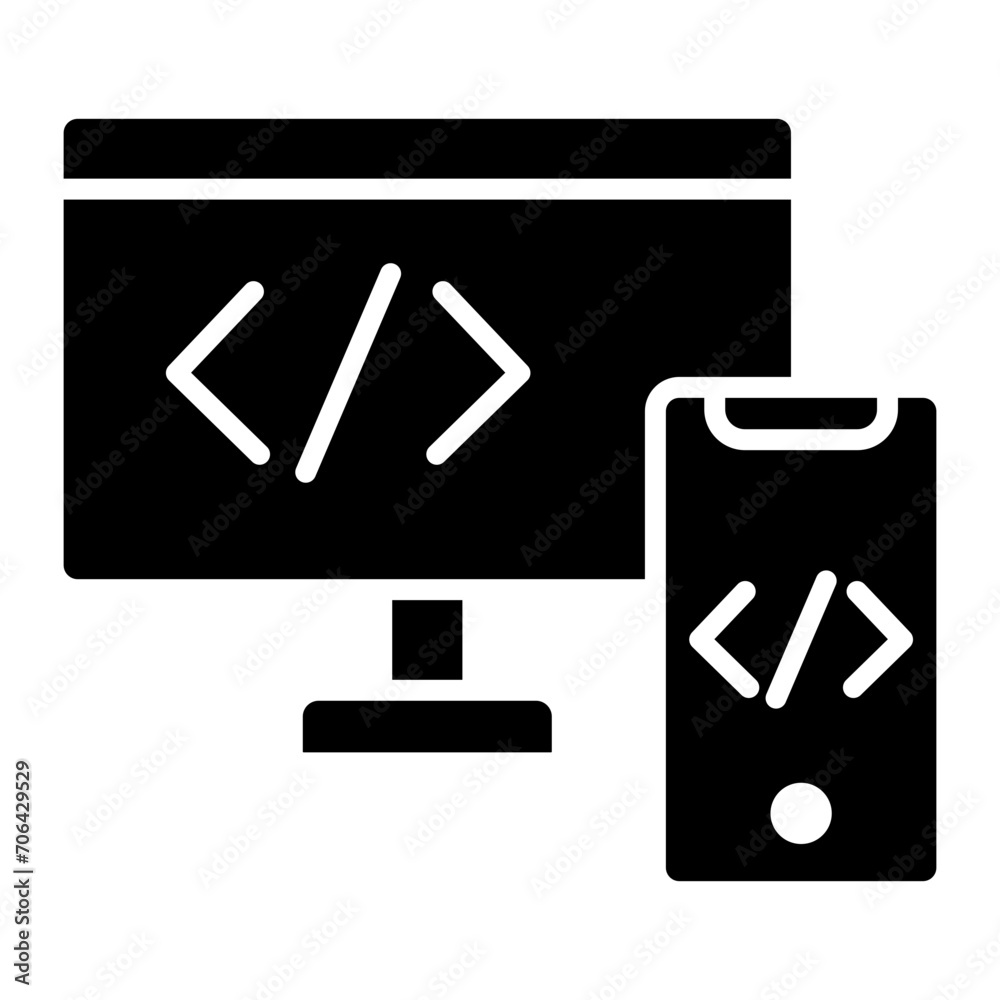 Wall mural responsive design icon of coding and development iconset.
