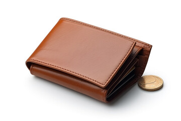 brown man's purse with money isolated on white background