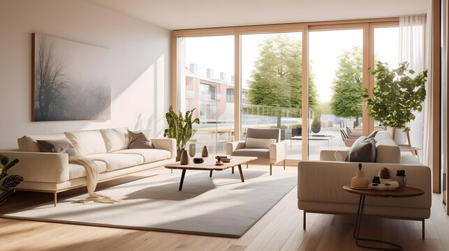 modern bright interiors apartment Living room mockup illustration 3D rendering computer digitally generated image