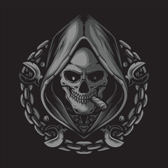 skull grim reaper biker logo - obrazy, fototapety, plakaty