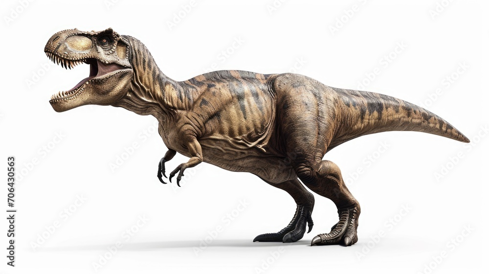Poster a fierce t-rex with its mouth wide open, ready to attack. perfect for dinosaur enthusiasts or educat
