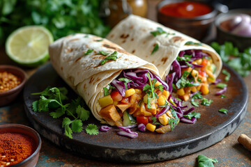 Wraps with marinated jackfruit maize red cabbage. - Powered by Adobe