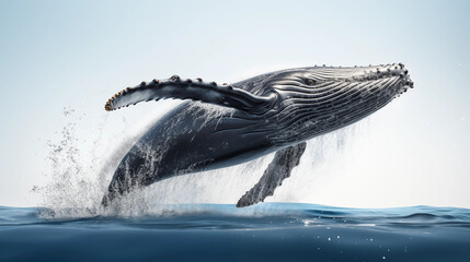 Fototapeta premium photograph blue whale jumping in the ocean