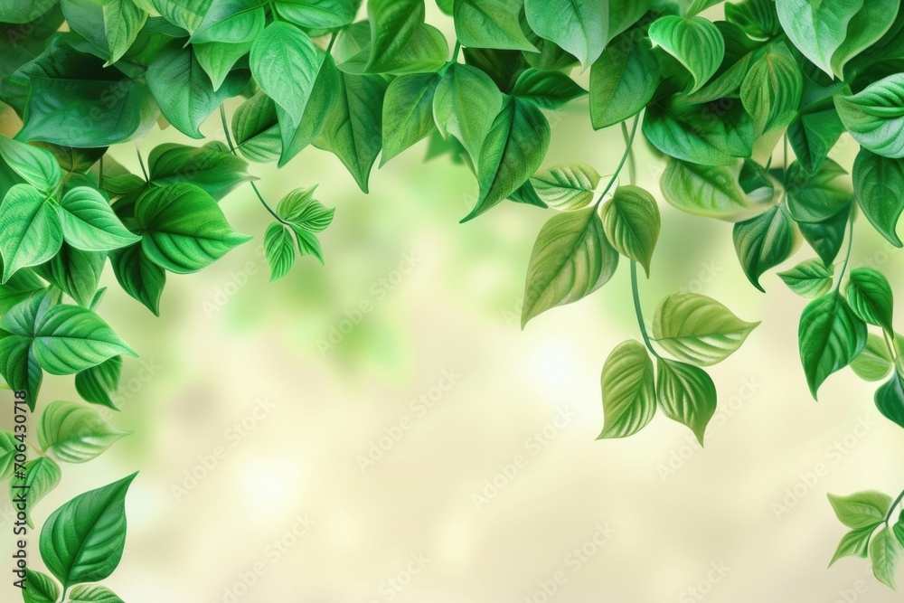 Poster a cluster of green leaves hanging from a tree. this image can be used to depict nature, foliage, or 