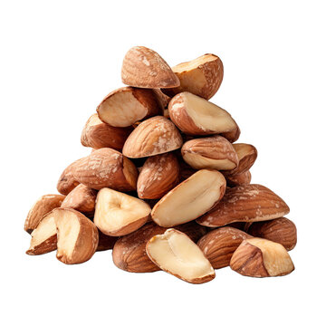 Heap of brazil nuts on a white isolated on transparent background