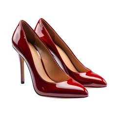 red high heel shoes isolated on transparent background ,generative ai