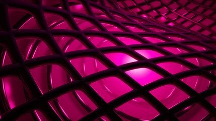 The background is glowing magenta pink and has a mesh as the main element.