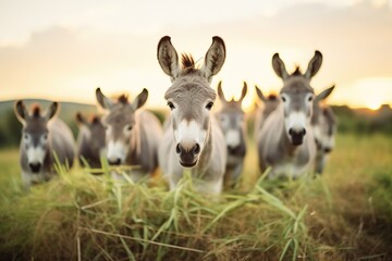 Naklejka na ściany i meble donkey herd with ears up in rural setting